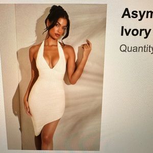 NWT Oh Polly Carmelita Asymmetric Hem Ruched Midi Dress in Ivory